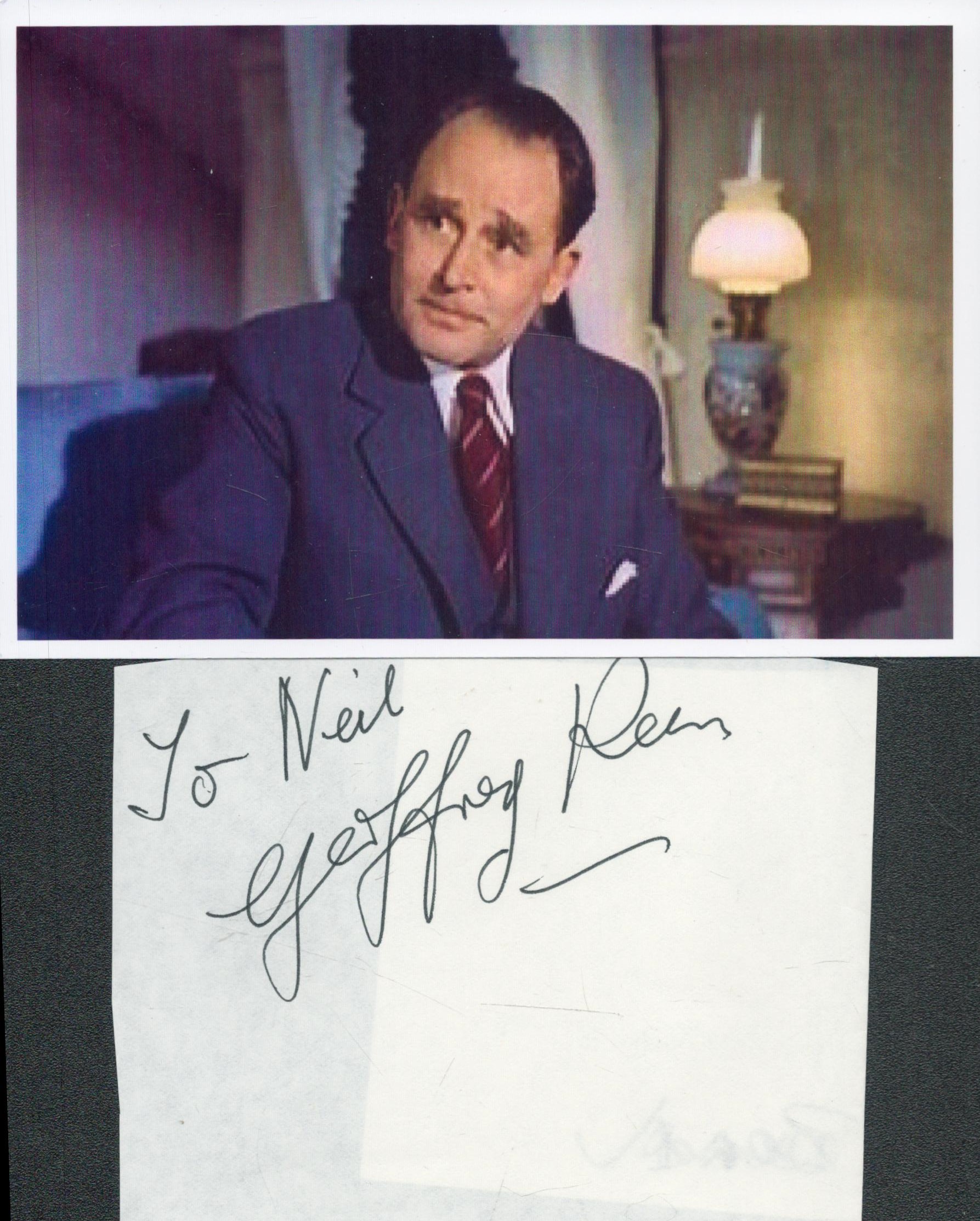 Geoffrey Keen signed album page to Neil plus unsigned photo. James Bond actor. Good Condition. All