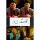 Tv and Film. Liz Smith Signed Autograph Card With Colour Glossy Photos Attached to A4 White Card.