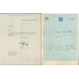 Military. Sir John Hamilton Signed on Headed Paper. Captain R.W. Kego OBE Signed TLS Dated 1st