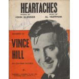 Vince Hill Singer Signed 1966 Vintage 'Heartaches' Sheet Music. Good condition. All autographs are