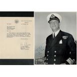 Military. Rear Admiral T.W. Best Signed 10 x 8 inch Black and White photo. Lt Cdr A.T.B.C Simpson