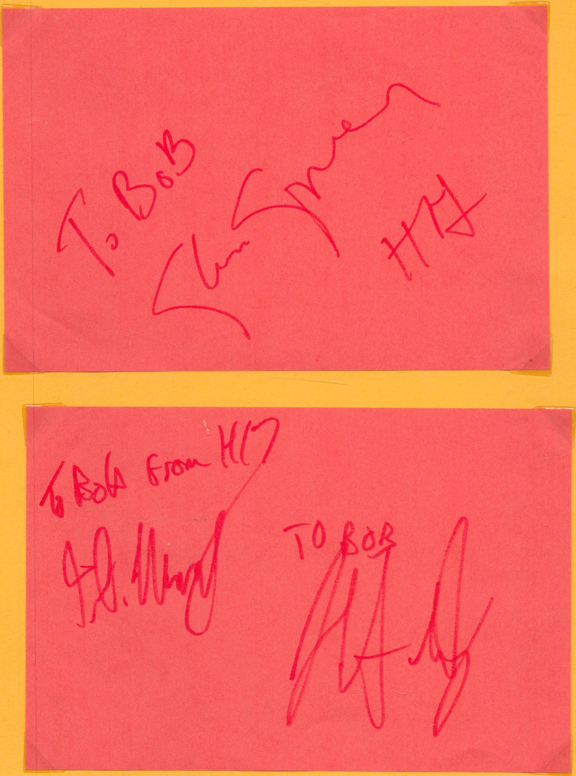 Heaven 17 signatures over 2 6x4inch album pages. Dedicated. Music Autograph. Good condition. All