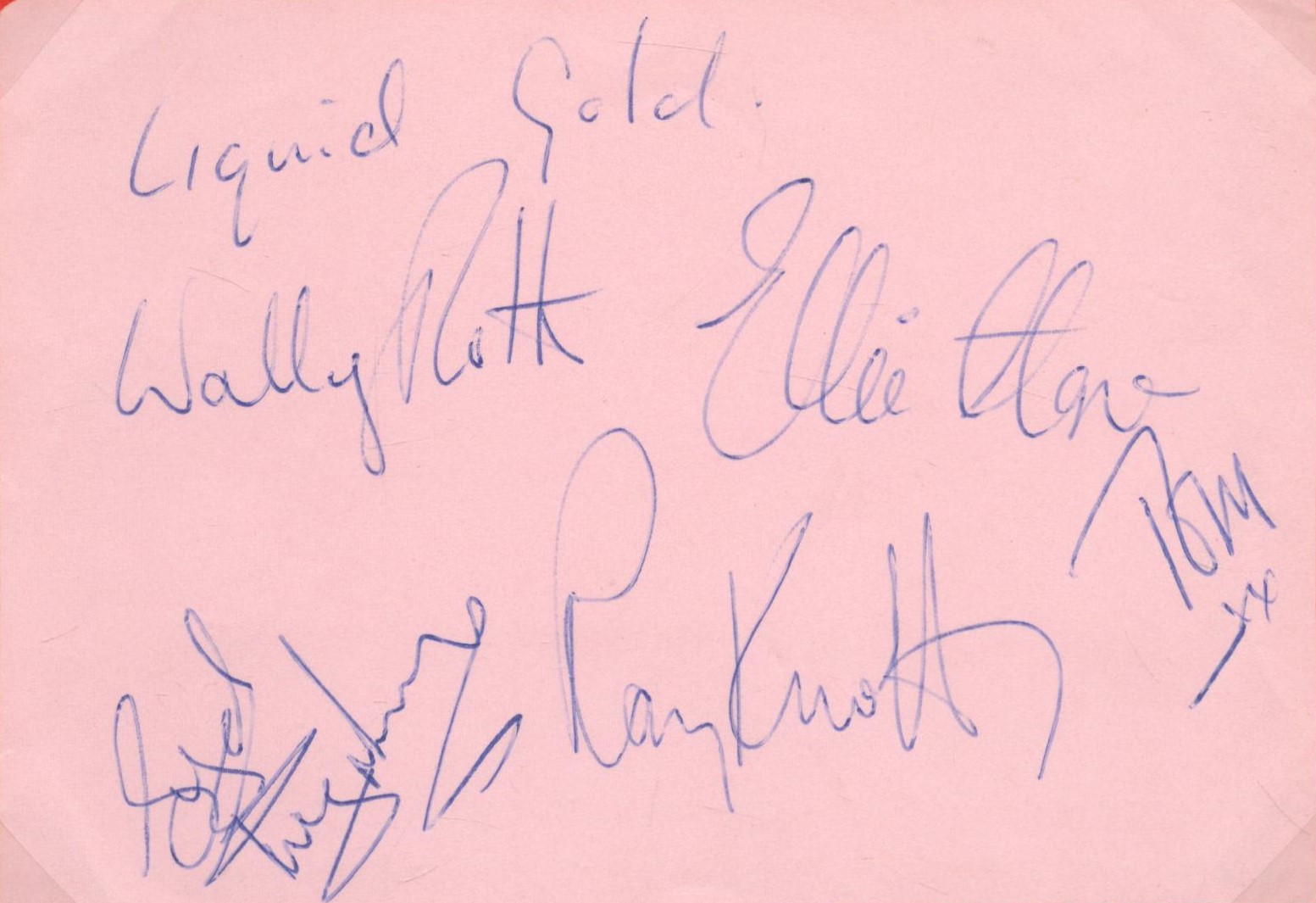 Liquid Gold multi signed 5x4 inch album page includes Ellie Hope, Ray Knott, Wally Rothe and Syd