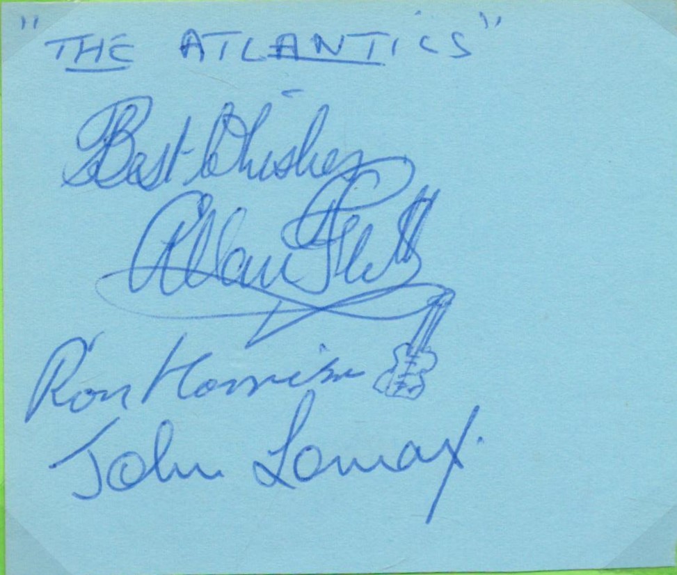 The Atlantics signed 3x3 inch album page signatures included are John Lomax, Ron Harrison and one