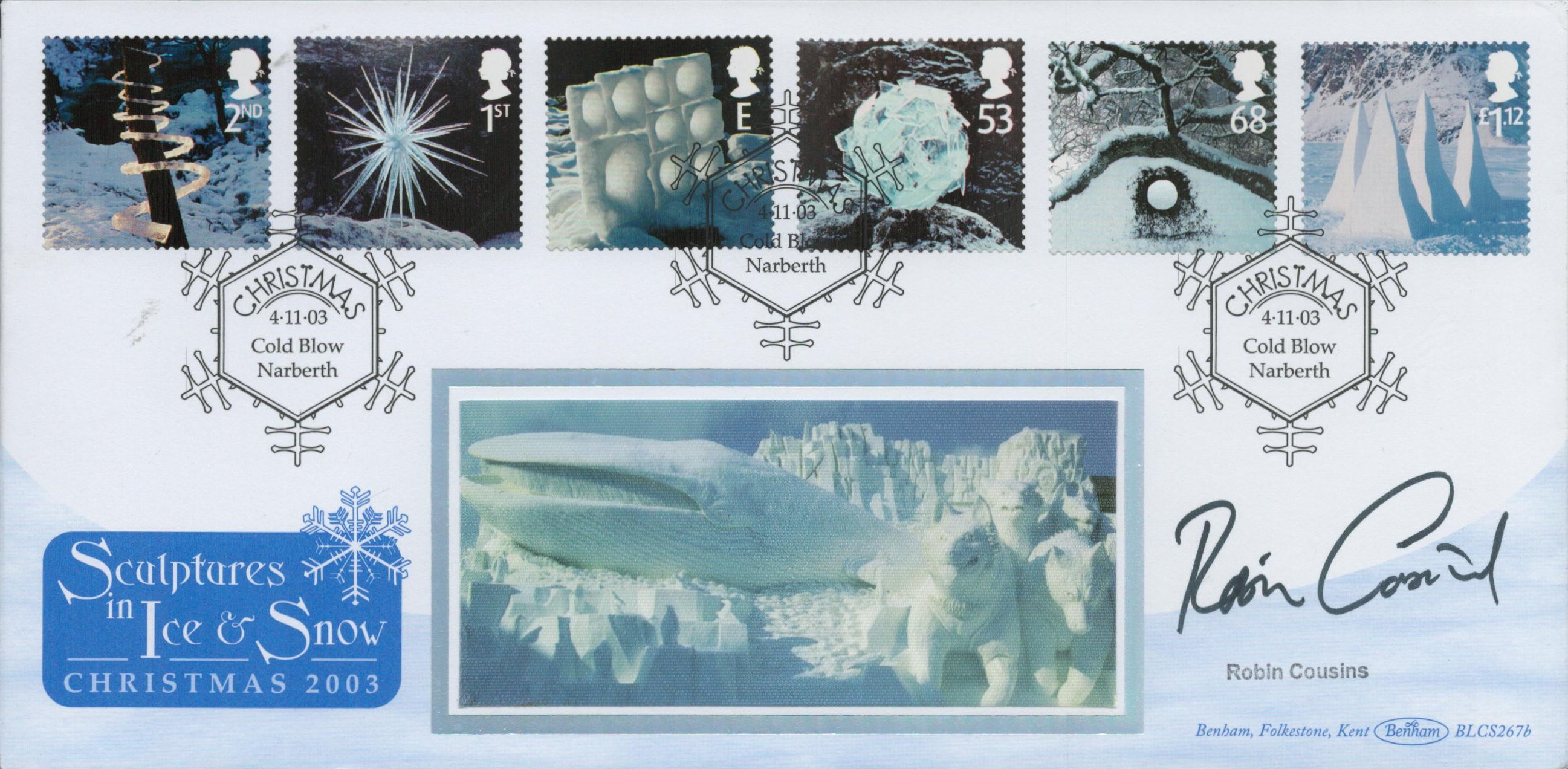 Robin Cousins signed Christmas FDC. 4/11/03 Cold Blow Narberth postmark. Good condition. All