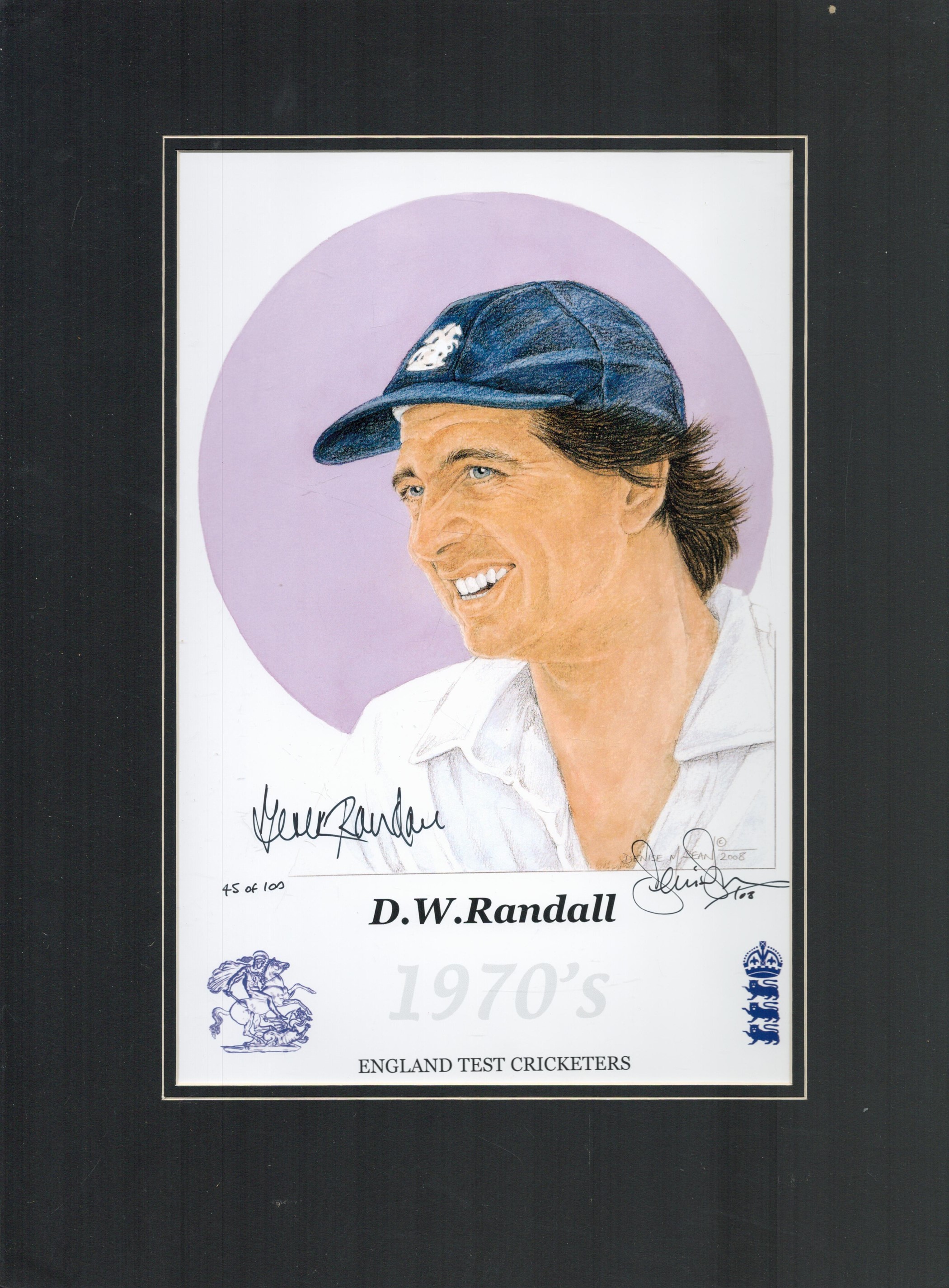 Derek Randall Signed 12x16 Limited Edition England Cricket Mounted Print Number 45 Of 100. Good