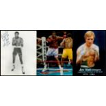 Boxing collection three assorted signed photos from legends Larry Holmes, Bob Foster and Jim Watt.