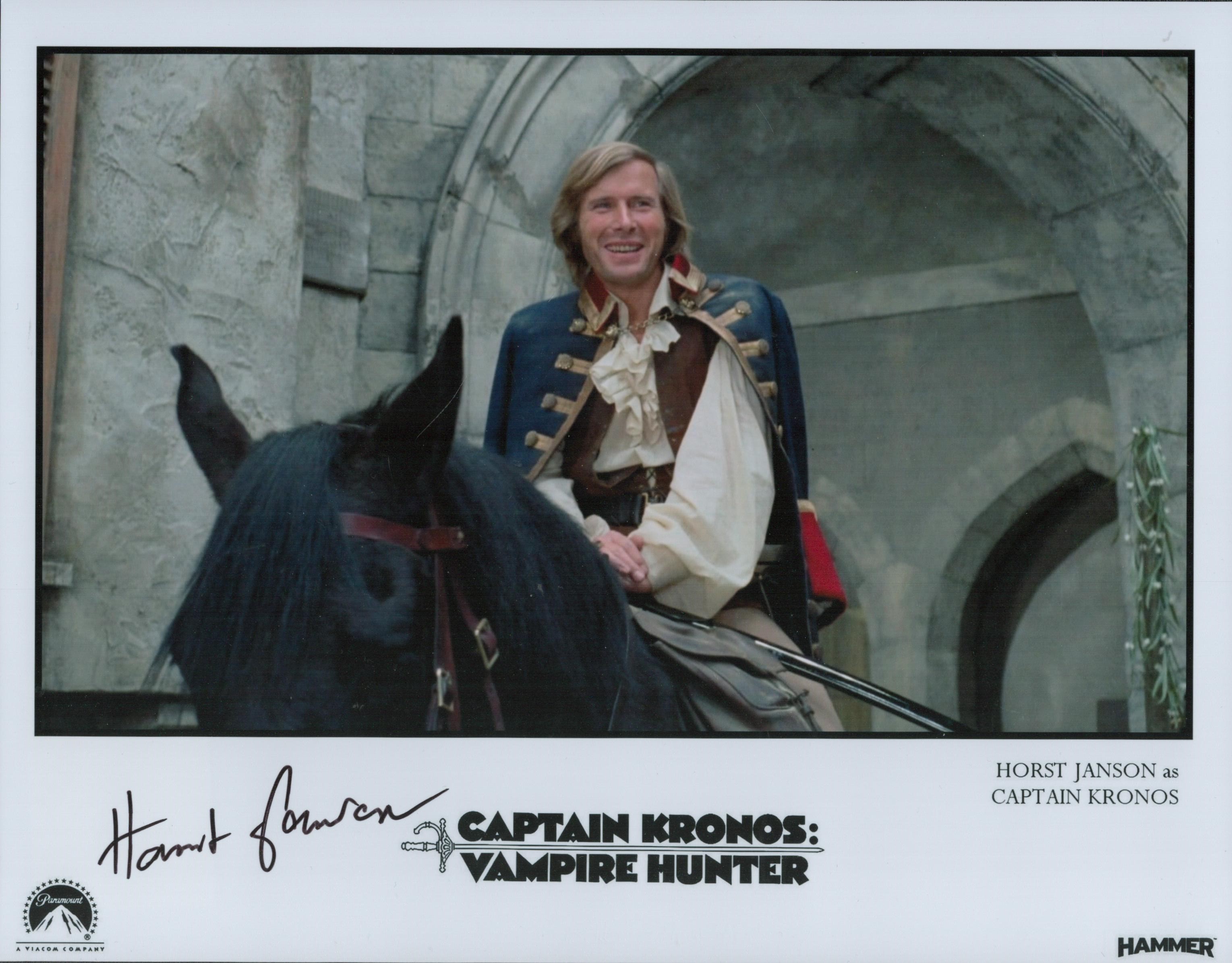 Signed Horst Janson Colour Promo. Photo. As Captain Kronos: Vampire Hunter. Size 10 x 8 Inch. Good