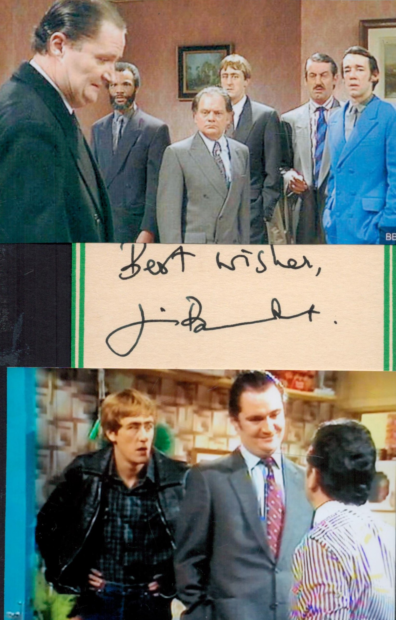 Tv and Film. Jim Broadbent Signed Signature Card With Colour glossy photos Attached to Black Card.