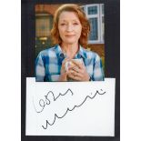 Tv and Film. Lesley Manville Signed Signature Card With Colour Glossy Photo of Herself attached to