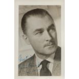 Brian Aherne, a signed 5.5x3.5 photo postcard, postmarked May 1965 to back. An English actor, in