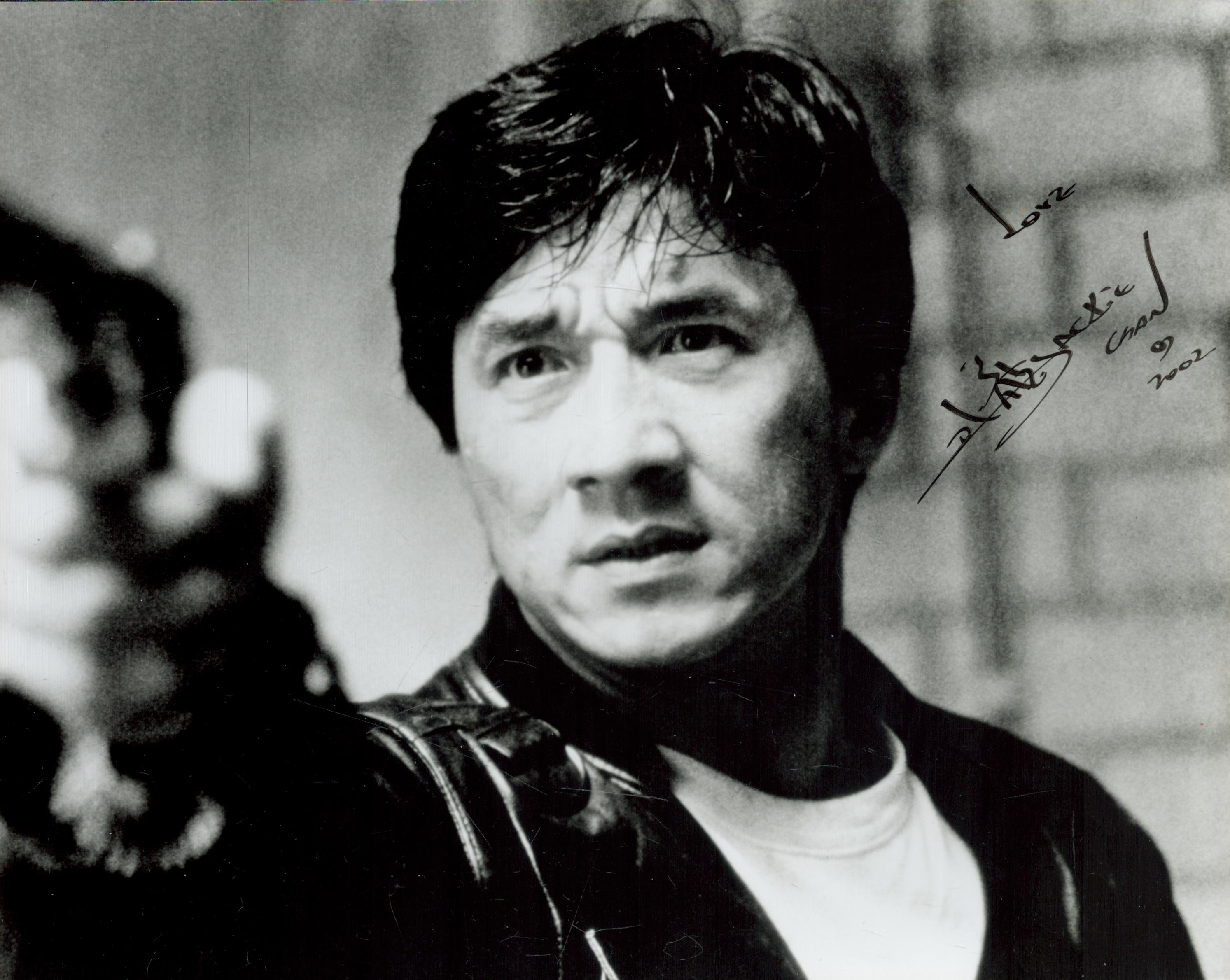 Jackie Chan, a signed 10x8 photo, dated 2002. A Hong Kong actor, filmmaker, martial artist, and