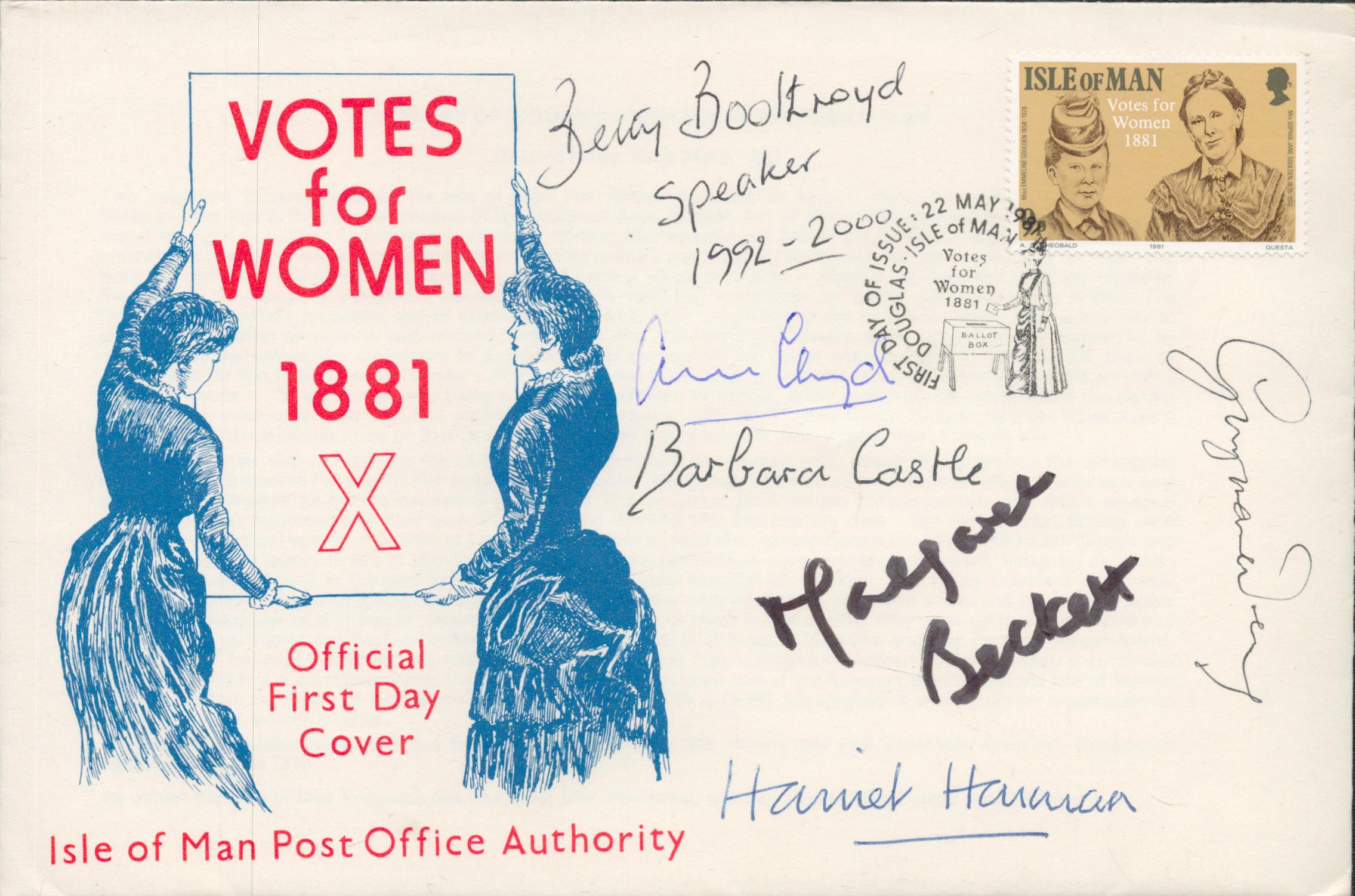 Politicians, a Votes for Women FDC signed by Betty Boothroyd, Barbara Castle, Ann Clwyd, Gwyneth