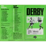 Derby County V.S Wolves signed programme. Signed by John McAlle, Ken Hibbitt and Jimmy McCalliog.