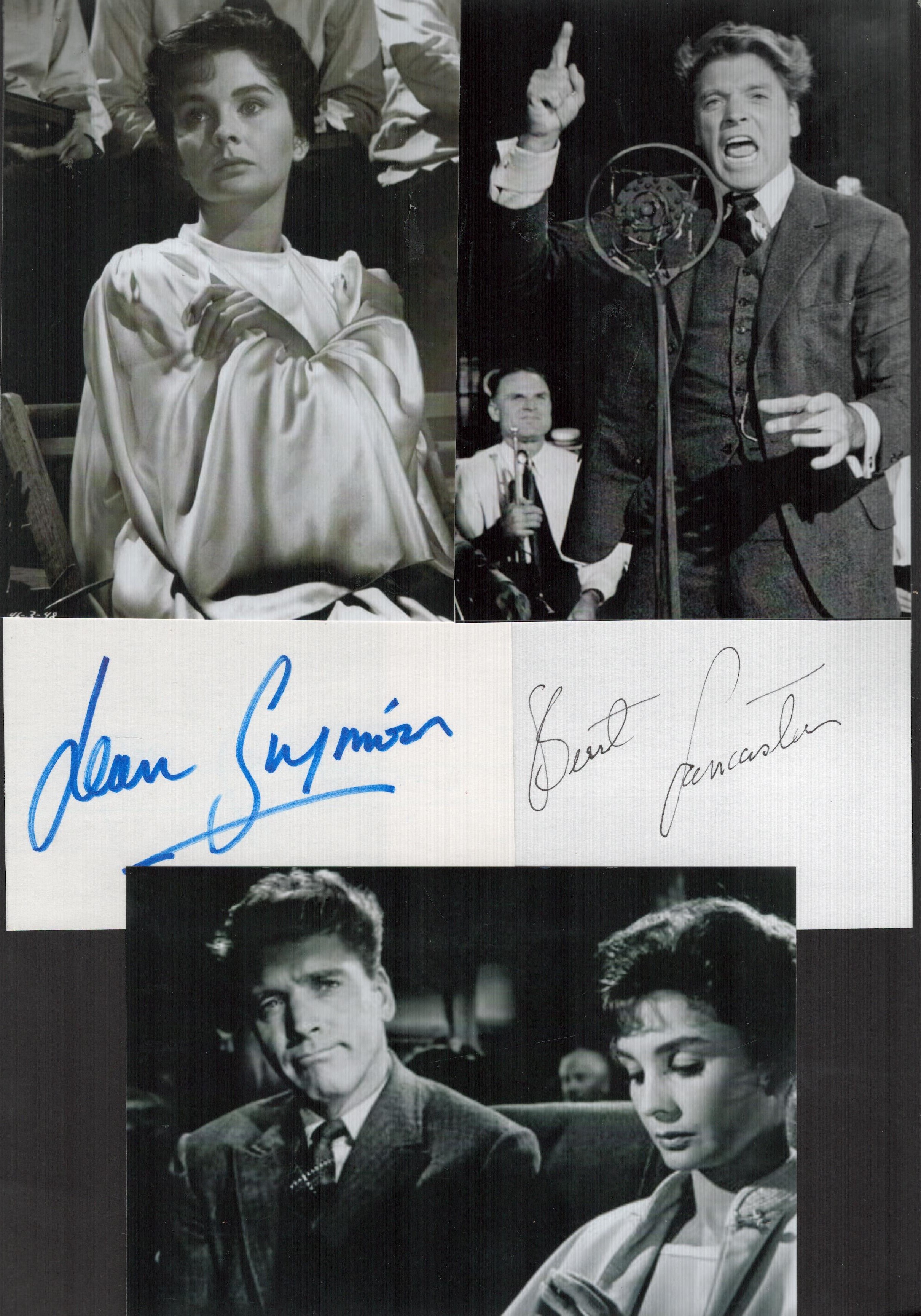 Burt Lancaster and Jean Simmons 12x8 mounted signature piece includes two signed white cards and