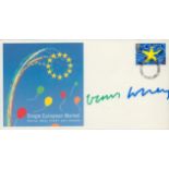 David Hockney, a signed (in green and blue ink) 1992 European Market FDC with insert. The stamp