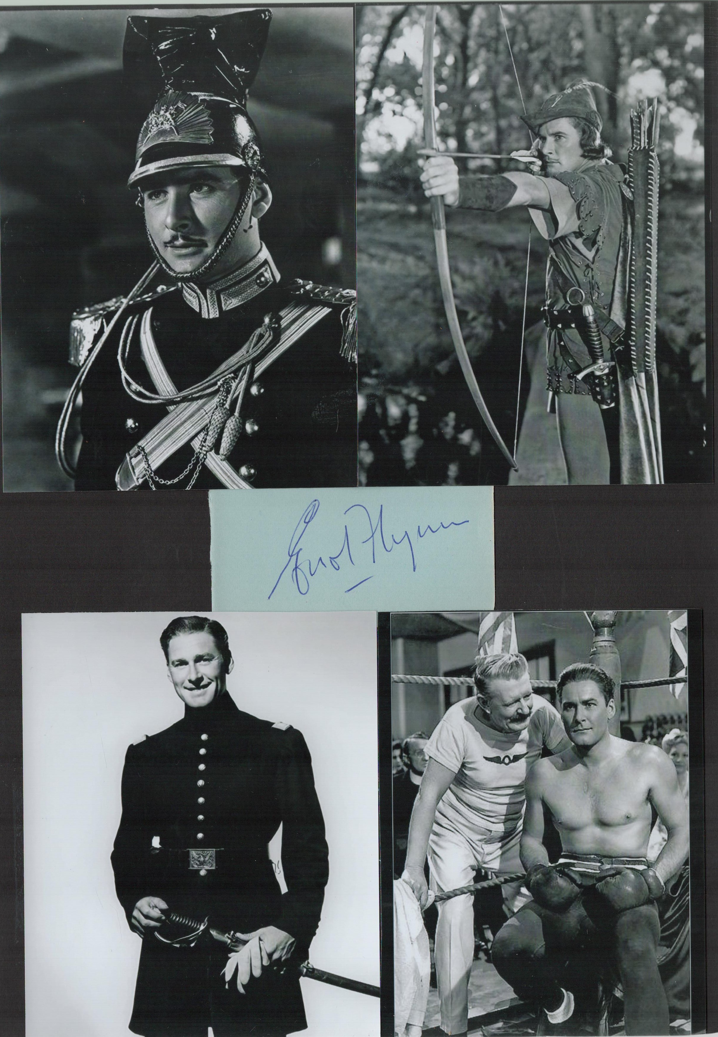 Errol Flynn 12x8 overall signature piece includes signed album page four stunning black and white