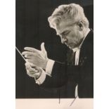 Herbert von Karajan signed 6x4 black and white post card photo. Herbert von Karajan (born 5 April