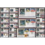 Collection. Collection of 21 Space Missions Benhams Silk Cachet FDCs. All Contain Stamps, and