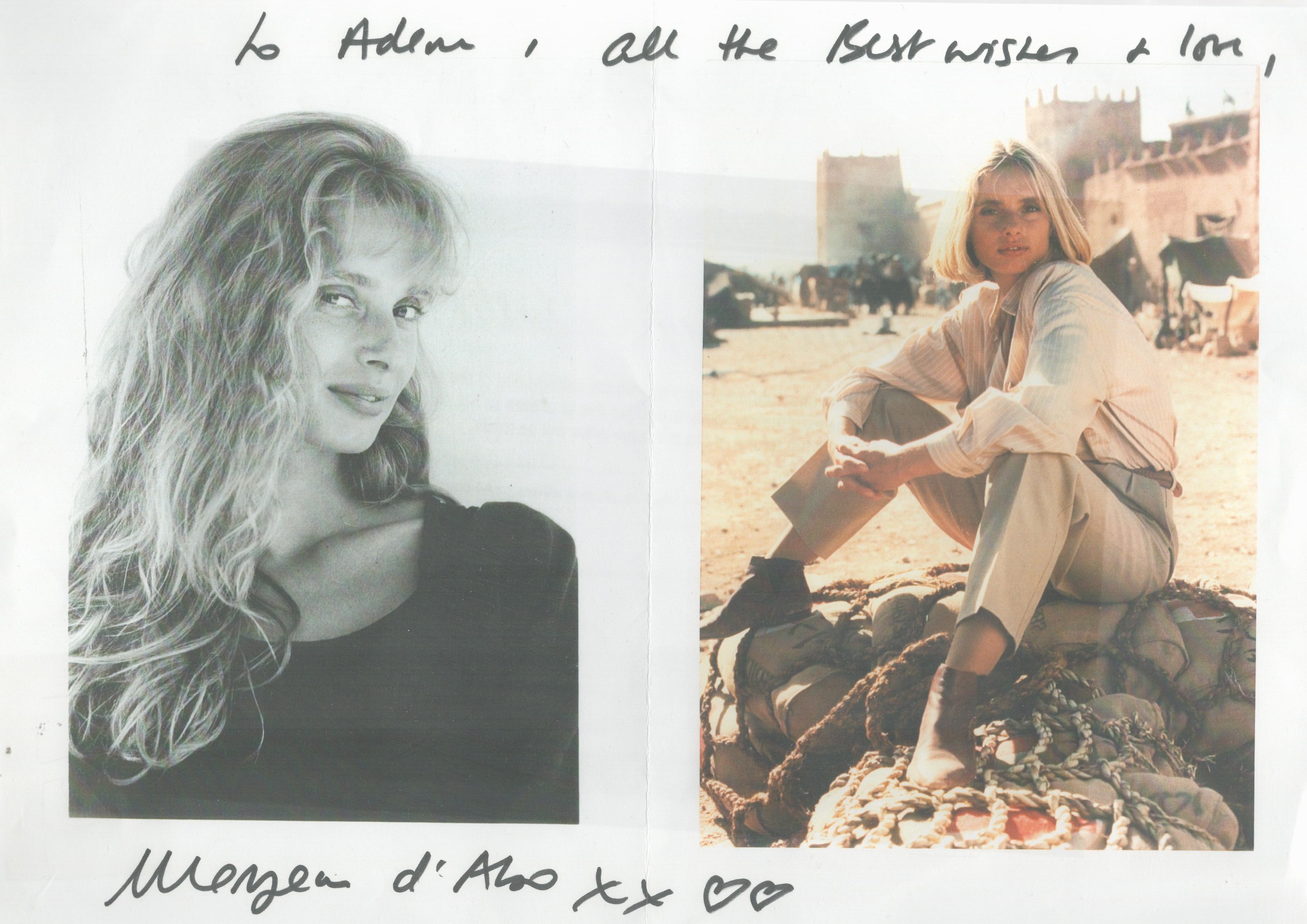 Maryam D'Abo signature piece includes 2 photos affixes to A4 Page. Dedicated. Good condition. All