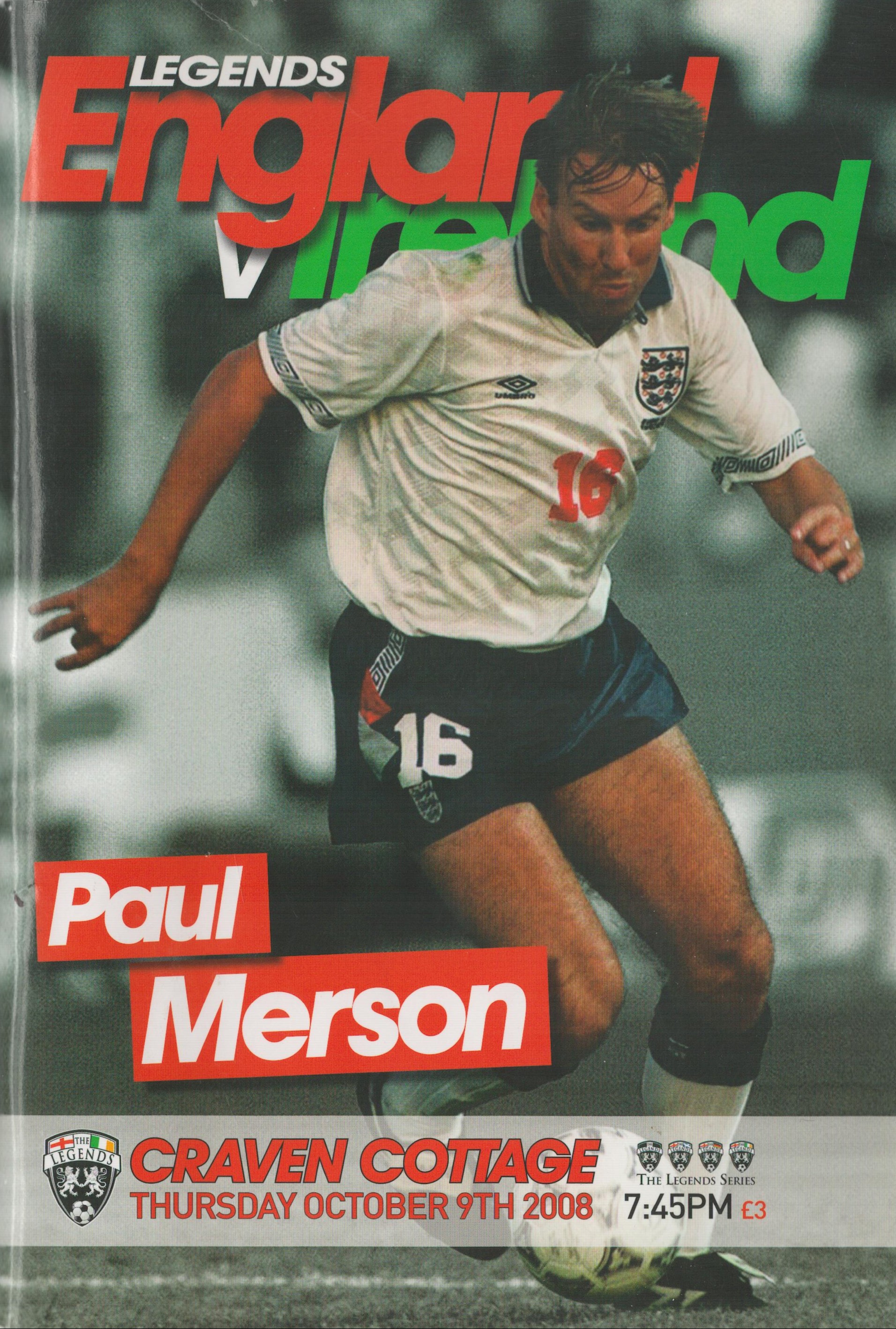 Official match signed programme for a Football Legends match between England and Ireland (played