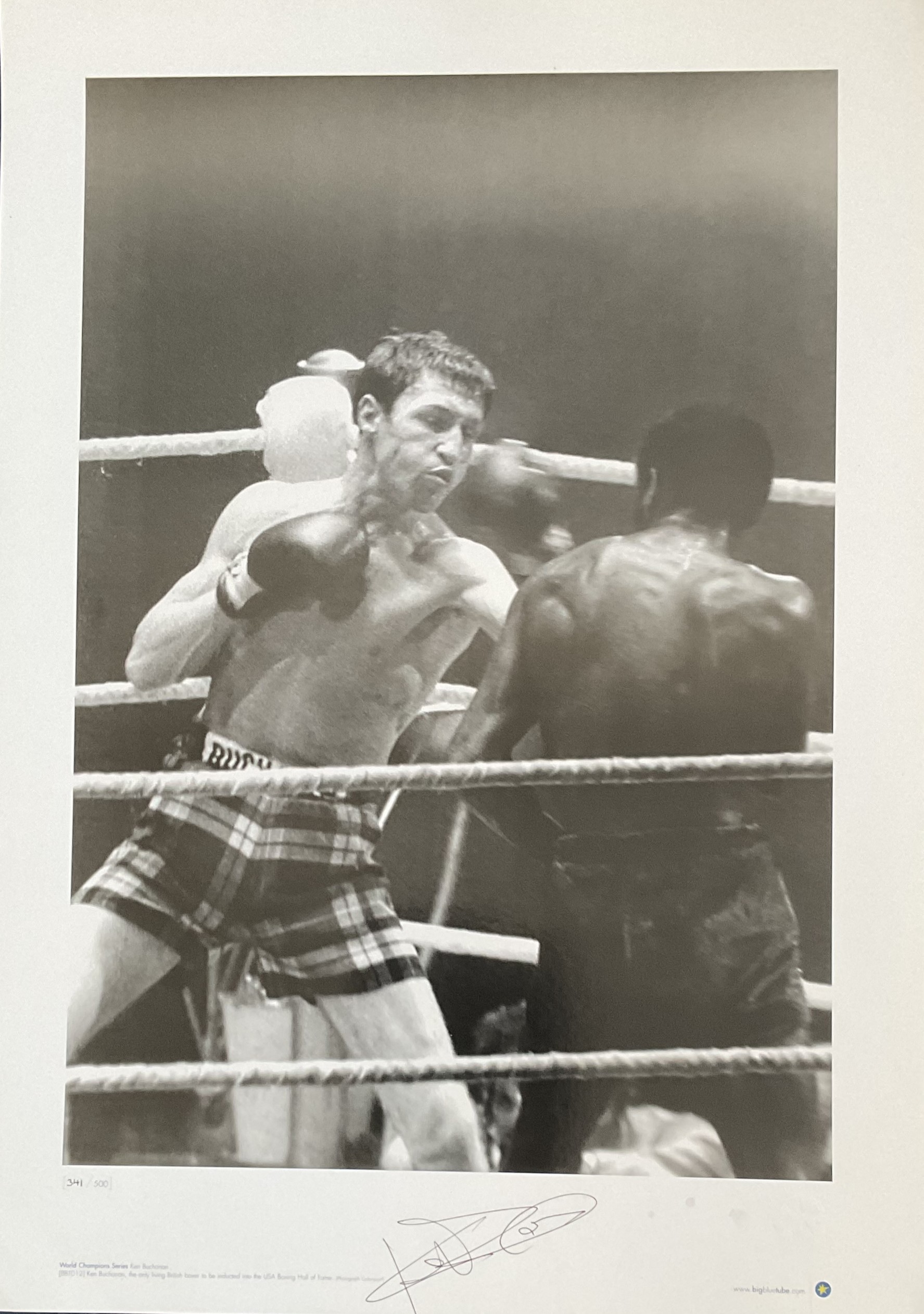 Boxing. Ken Buchanan Signed 23 x 16 inch Black and White Big Blue Tube Print. Limited Edition 153/