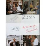 Fawlty Towers 12x8 inch signature piece includes fours signed white cards from Connie Booth, John