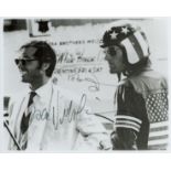 Jack Nicholson and Peter Fonda signed Easy Rider 10x8 inch black and white photo. Good condition.