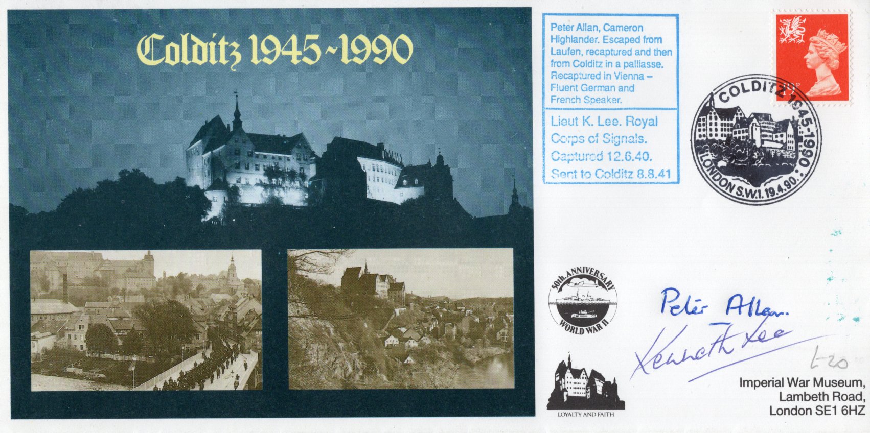 Colditz Castle WWII Prisoner of War camp cover signed by TWO former inmates in Peter Allan and Lt