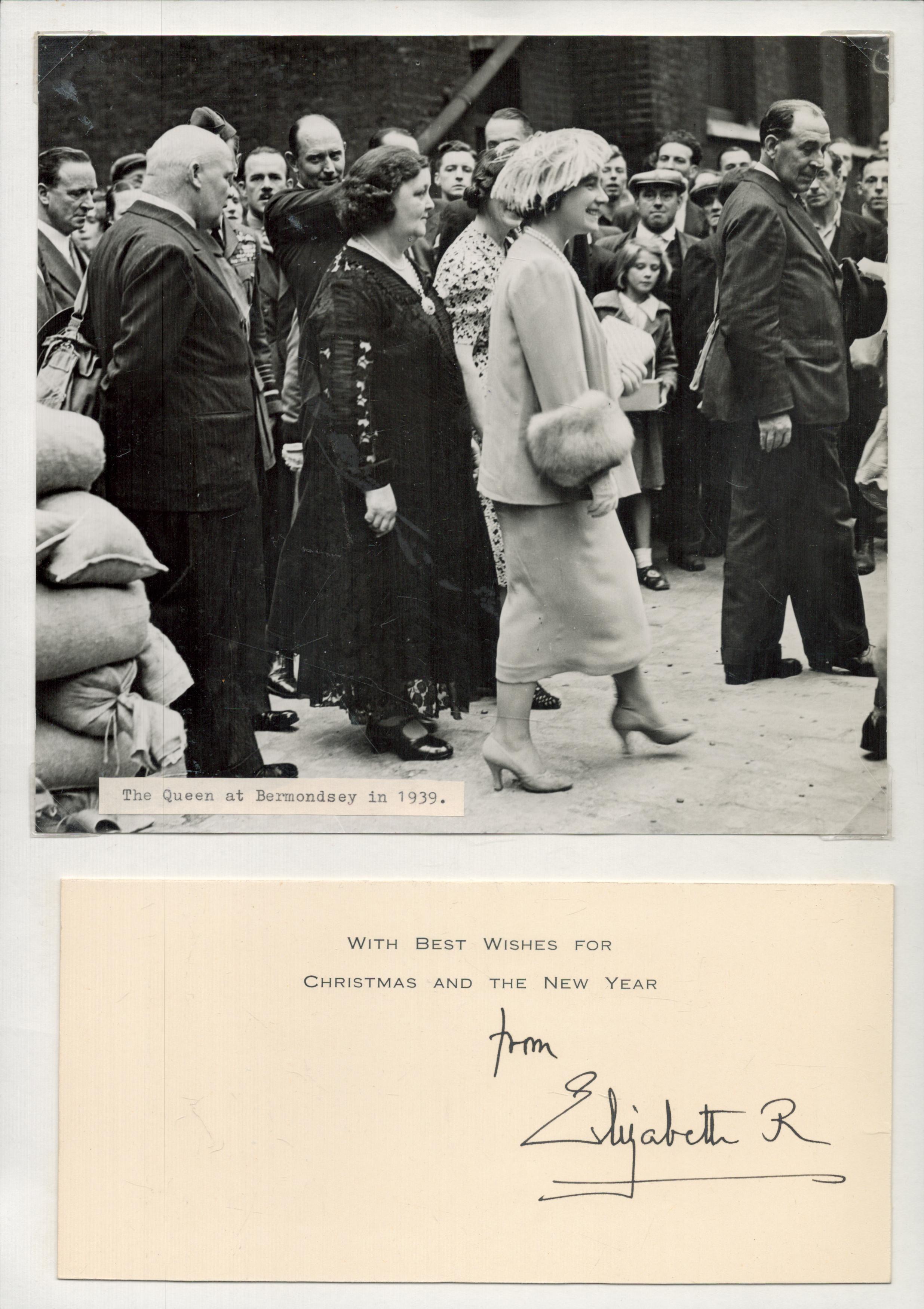 WW2. Queen Elizabeth (King George VI Wife) Signed Best Wishes for Christmas 7. 5 x 4 inch Card