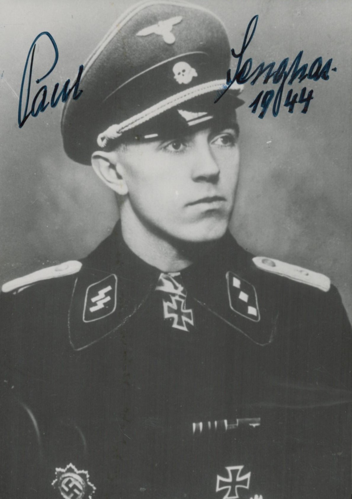 WW2. SS-Hauptsturmführer Paul Senghas Signed 6 x 4 inch Black and White Photo. Signed in blue ink.