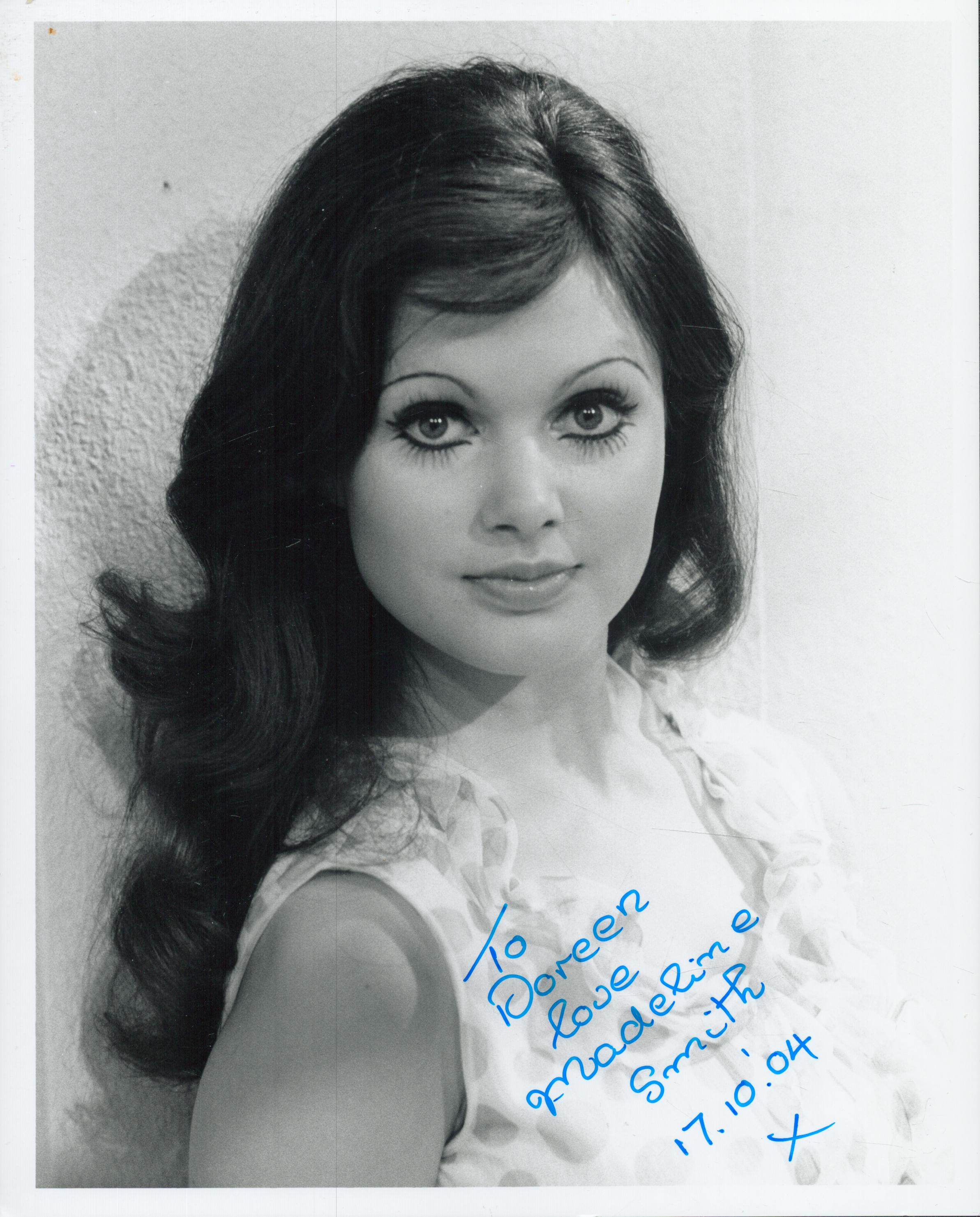 Madeline Smith signed 10x8 inch black and white photo dedicated. Good condition. All autographs