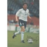Peter Beardsley signed 12x8 inch colour photo pictured in action for England. Good condition. All