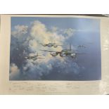 WW2 Colour Print Titled Mosquito By Frank Wootton. Signed in pencil by 21 people including the