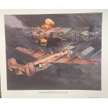 WW2 Colour Print Titled The Valiant Clon CONSOLIDATED B-24 LIBERATOR by T.Waddel. Measures 19x23