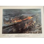 WW2 Colour Print Titled HANDLEY PAGE HALIFAX S-SUGAR W1048 by CHRIS GOLDS. signed by the artist
