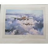 WW2 Colour Print Titled Lancaster V.C. by Robert Taylor. Signed by Bill Reid V.C. and Norman Jackson