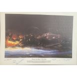 WW2 Colour Print Titled HANDLEY PAGE HALIFAX S-SUGAR W1048 by CHRIS GOLDS. Signed by the artist
