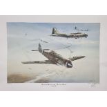 WW2 Colour Print Titled Bloody Hundredth - Hitting Back by Keith Hill. Signed by Keith Hill