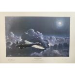 WW2 Colour Print Titled Moonlit Lancaster by Brian Petch. Signed in pencil by Brian Petch and Bill