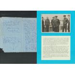WW2. AVM Sir Keith Park signed handwritten note on Aerogramme postmarked 20th Sept 1970. includes