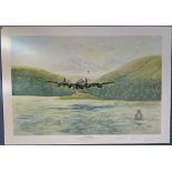 WWII Colour Print Lancaster by Barrie Slatter Multi Signed by Harry Johnson, Colin Cole, John