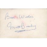 Matt Busby signed 4x3 inch approx white card. Sir Alexander Matthew Busby CBE (26 May 1909 - 20