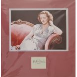 Bette Davis (1908-1989) American Actress Signed Album Page With Mounted 15x15 Photo Display . Good