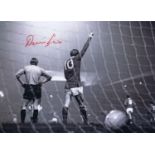 Football Autographed Denis Law 16 X 12 Photo: B/W, Depicting A Wonderful Image Showing Manchester