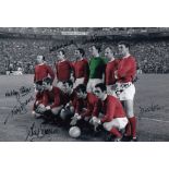 Football Autographed Man United 12 X 8 Photo : Colorized, Depicting Man United Players Lining Up For
