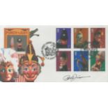 Peter Firmin signed Punch and Judy FDC. 6 stamps and 2 postmarks 4/9/2001. Limited Edition 202/