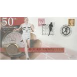Roger Bannister 50th Anniversary breaking the 4 minute mile record FDC. 2 postmarks,2 stamps and