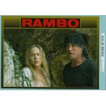 Julie Benz signed colour photo. Dedicated. promo. Rambo. An American Actress. On an A4 Pale blue