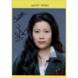 Jadyn Wong signed colour photo. Dedicated. Promo. Scorpion. Canadian Film Actress. On an A4 Yellow